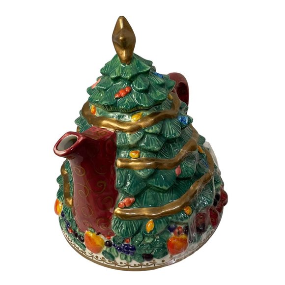 Bella Casa By GANZ Kitchen Christmas Tree Teapot With Gold Star On Top Large 6" - Picture 2 of 15